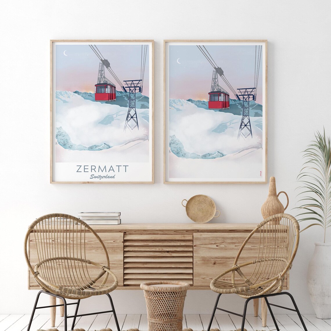 Switzerland Poster Winter Sports Travel Prints Travel Print Christmas Gift Switzerland Illustration Ski Snow Landscape Poster - Image 2
