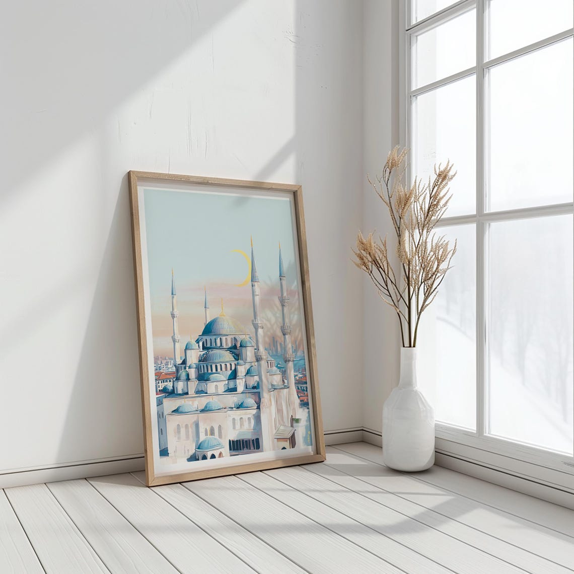 Blue Mosque Istanbul Turkey Travel Illustration Crescent Moon Poster - Image 3