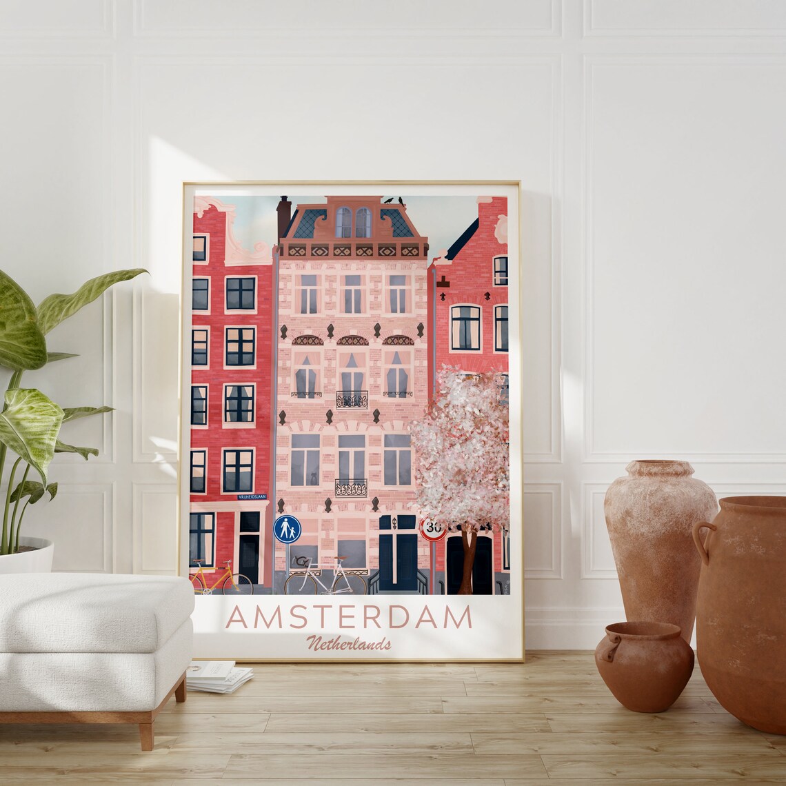 Amsterdam City Illustration Amsterdam Travel Poster Holland Travel Print Amsterdam Illustration Holland Poster Amsterdam Holiday Gift - Image 2
