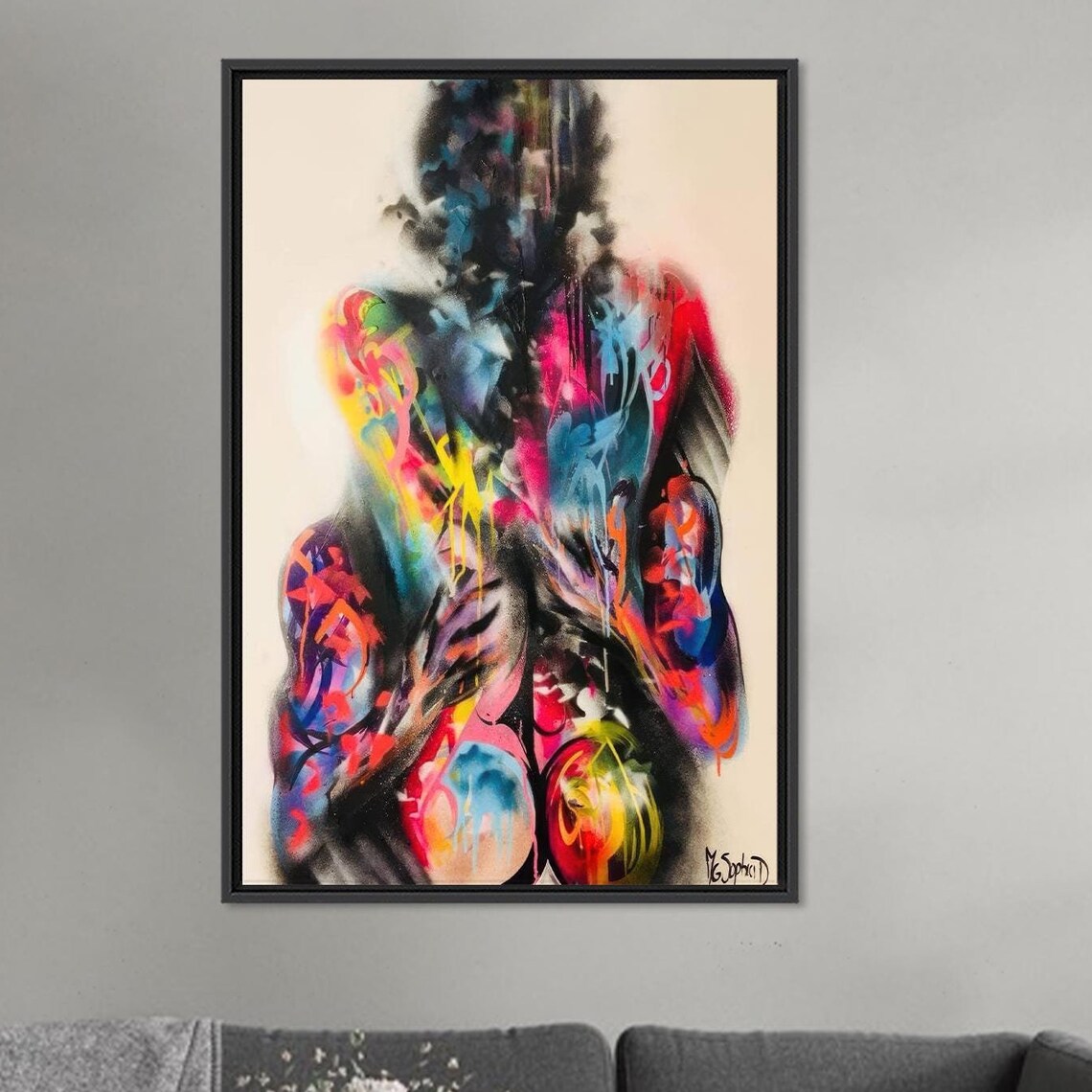Graffiti Couple Embrace Colorful Spray Paint Modern Love Art Poster
