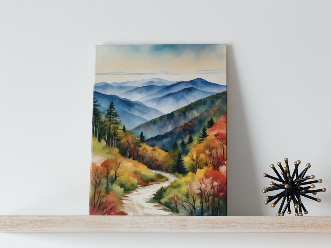 Great Smoky Mountain Blue Ridge Autumn Watercolor Art Poster