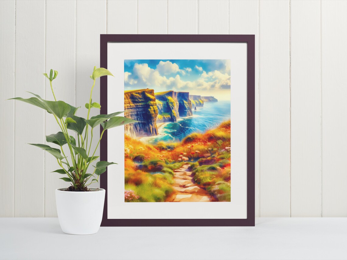 Cliffs Of Moher Ireland Watercolor Sea Cliffs Coastal Travel Print