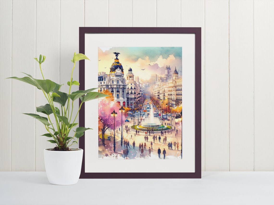 Madrid Watercolor Travel Poster, Spain Wall Decor