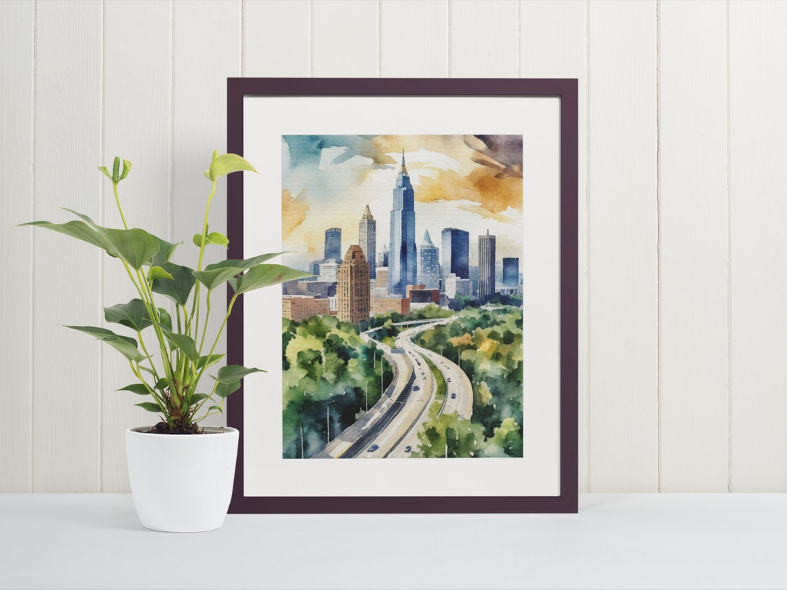 Atlanta Art Print Georgia Travel Prints Skyline Wall Watercolor Poster Fine Posters Decor