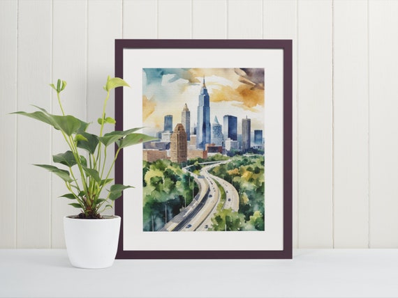 Atlanta Art Print Georgia Travel Prints Skyline Wall Watercolor Poster Fine Posters Decor