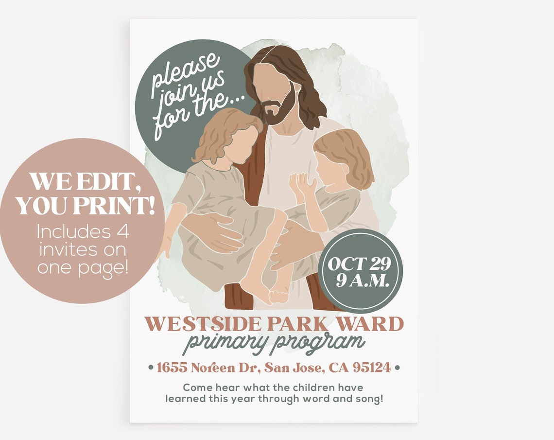 Jesus with Children LDS Primary Program Invitation Poster Oct 29 9 AM