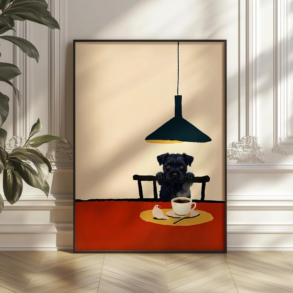 Sneaky Dog Coffee Poster Print, Whimsical Kitchen Decor