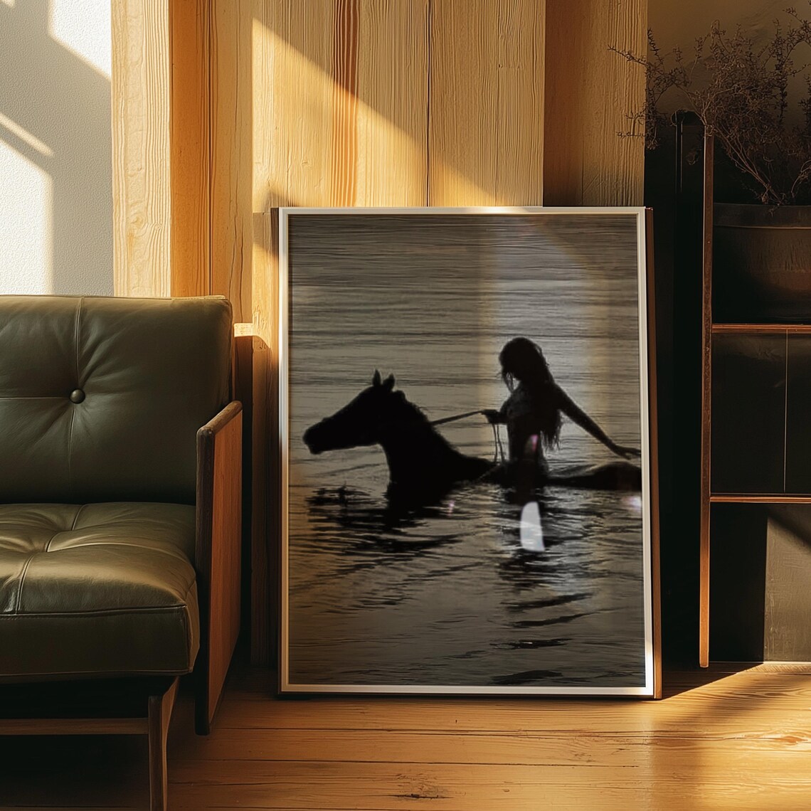 Black And White Cowgirl Horse Western Art Print