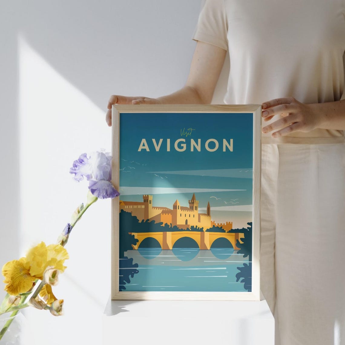 Avignon France Pont Bridge Papal Palace River View Travel Poster - Image 2