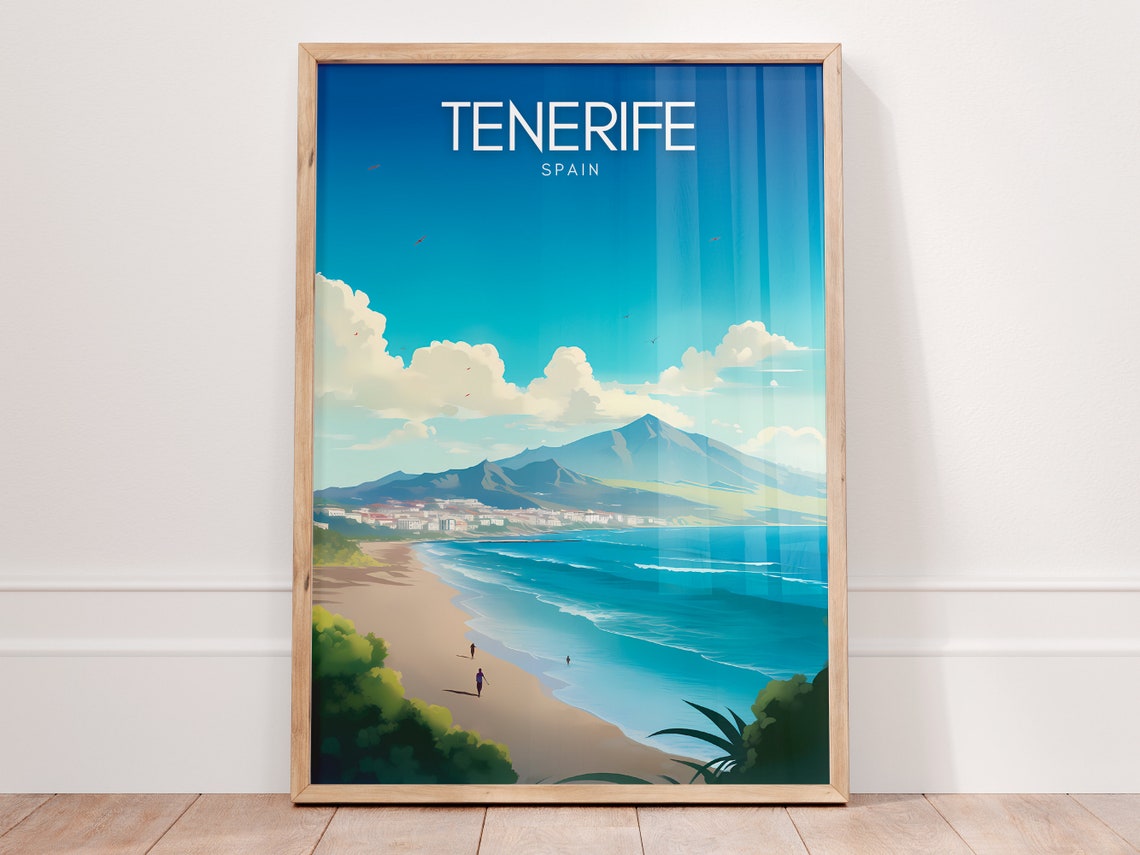 Tenerife Spain Beach and Mountain Canary Islands Travel Poster