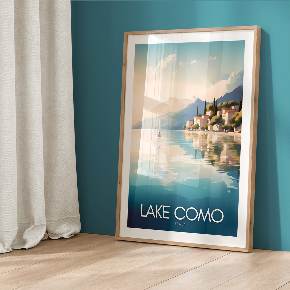 Lake Como Italy Lakeside Village Sailboat Morning Travel Poster - Image 5