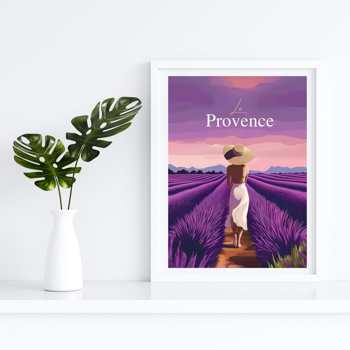 La Provence France Woman Strolling Lavender Fields Dusk Poster - Image 4