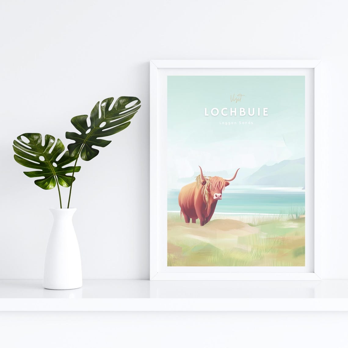 Lochbuie Laggan Sands Highland Cow Scotland Beach Travel Poster - Image 4