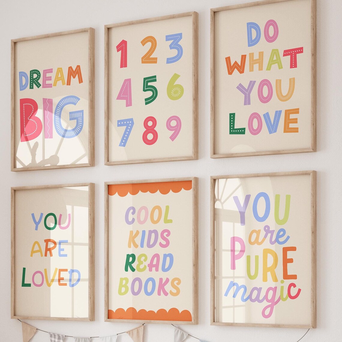 You Are Loved Dream Big Kids Room Colorful Quote Gallery Set Wall Art