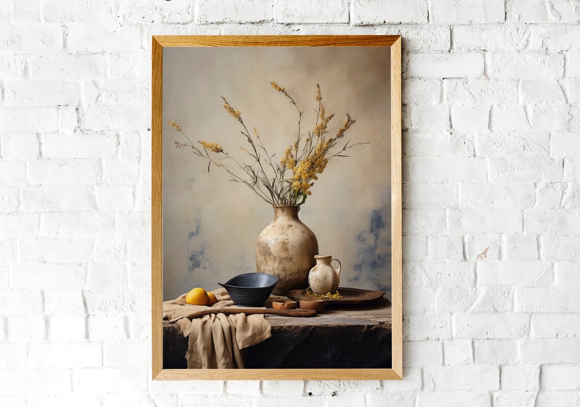 Dried Wildflowers in Rustic Stoneware Vase Farmhouse Wall Art - Image 5