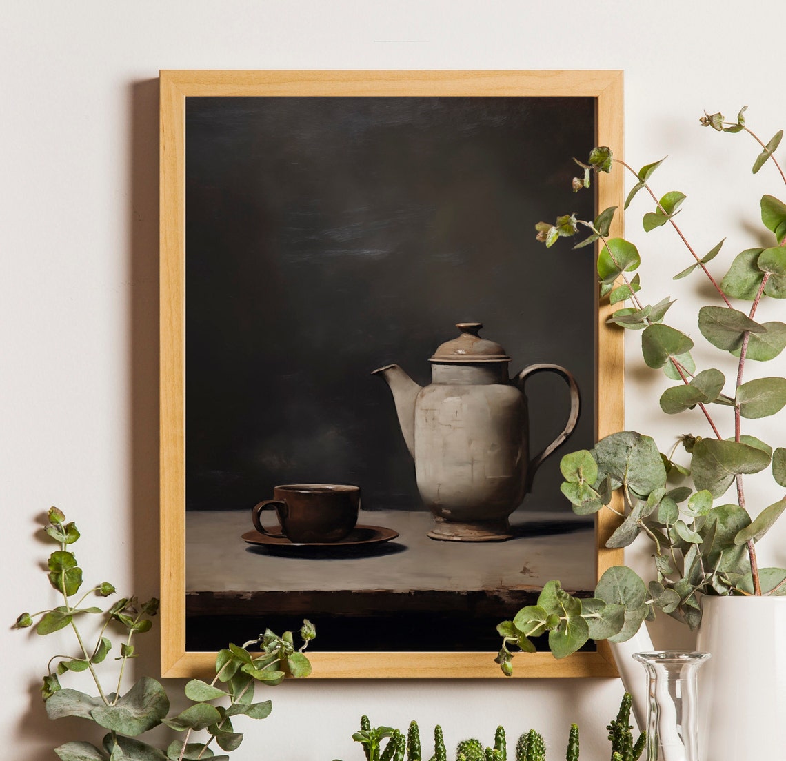 Antique Coffee Pot and Cup with Saucer Moody Rustic Kitchen Wall Art