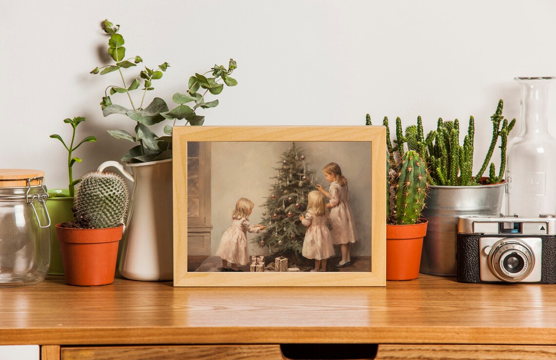 Children and Christmas Tree Vintage Christmas Print - Image 3