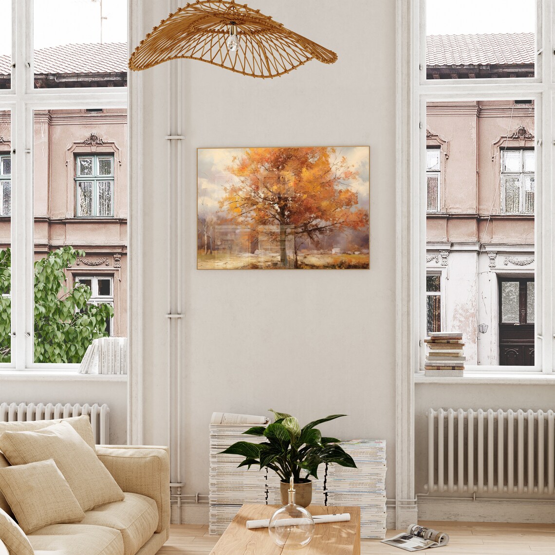 Moody Autumn Woods Trees Painting, Rustic Art - Image 3