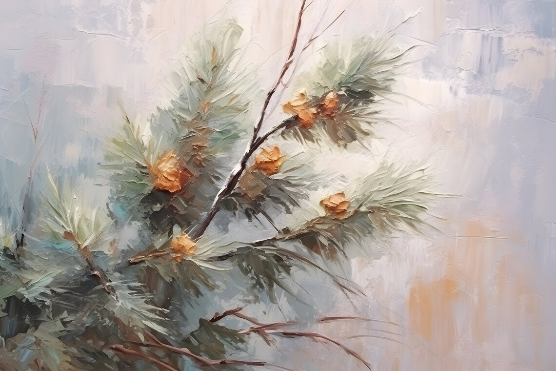Winter Pine Branch Painting Snowy Rustic Holiday Botanical Art Poster - Image 2