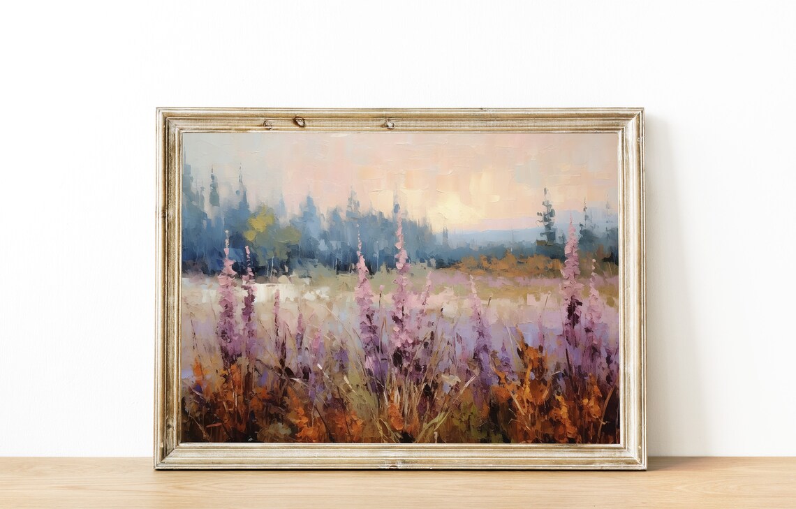 Autumn Meadow Painting Pink Foxglove Wildflowers Landscape Art Poster - Image 4