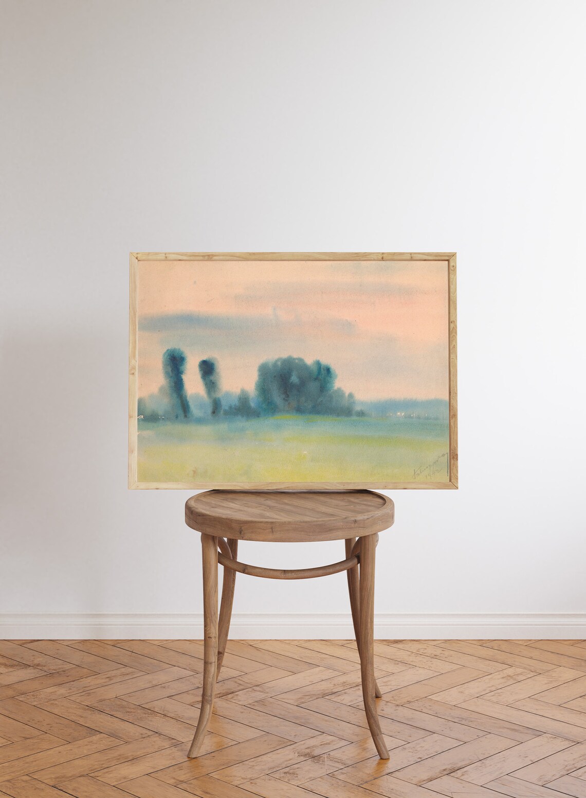 Misty Watercolor Trees Painting Minimalist Blue Green Landscape Poster - Image 6
