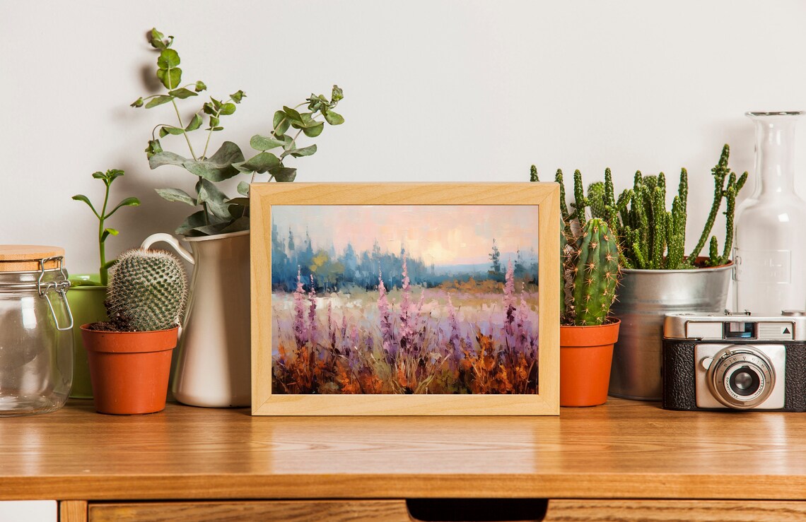 Autumn Meadow Painting Pink Foxglove Wildflowers Landscape Art Poster - Image 3