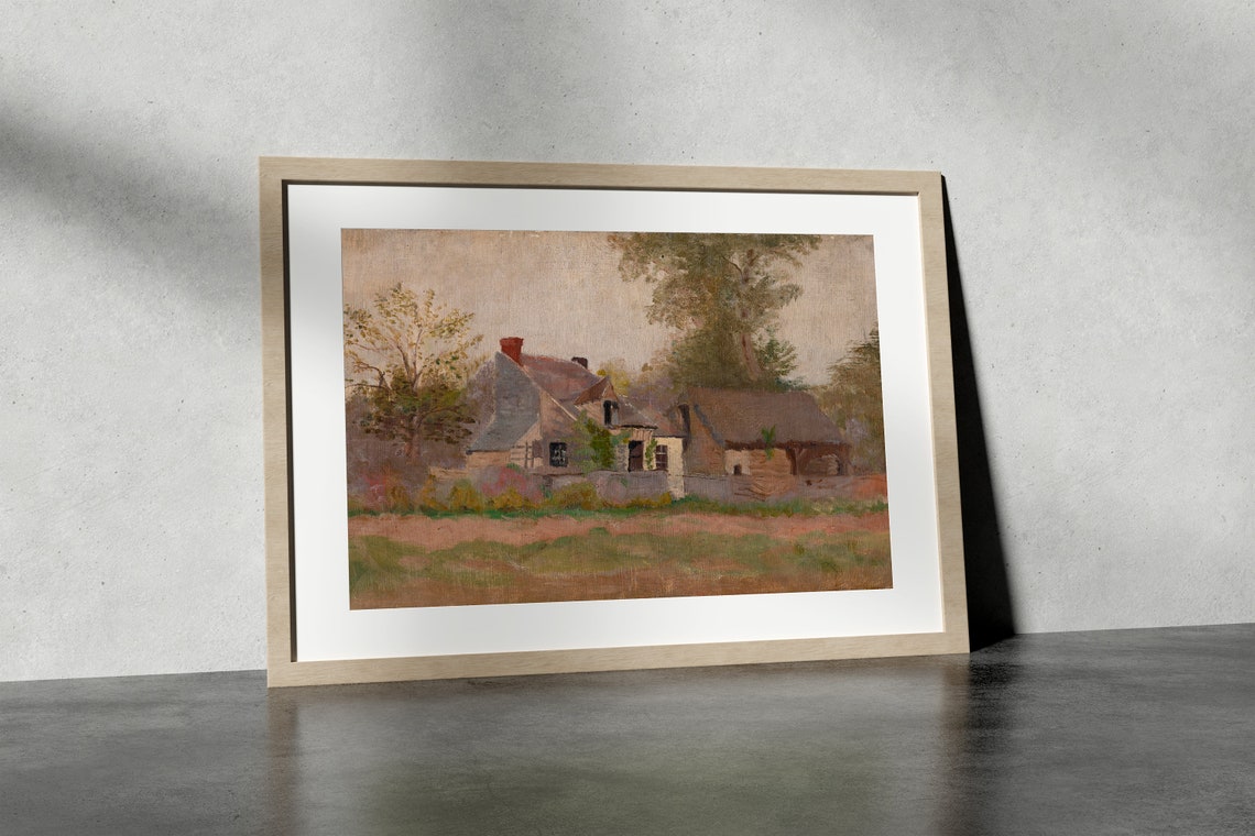 Rustic Village Cottages Thatched Roofs Impressionist Painting Poster - Image 4