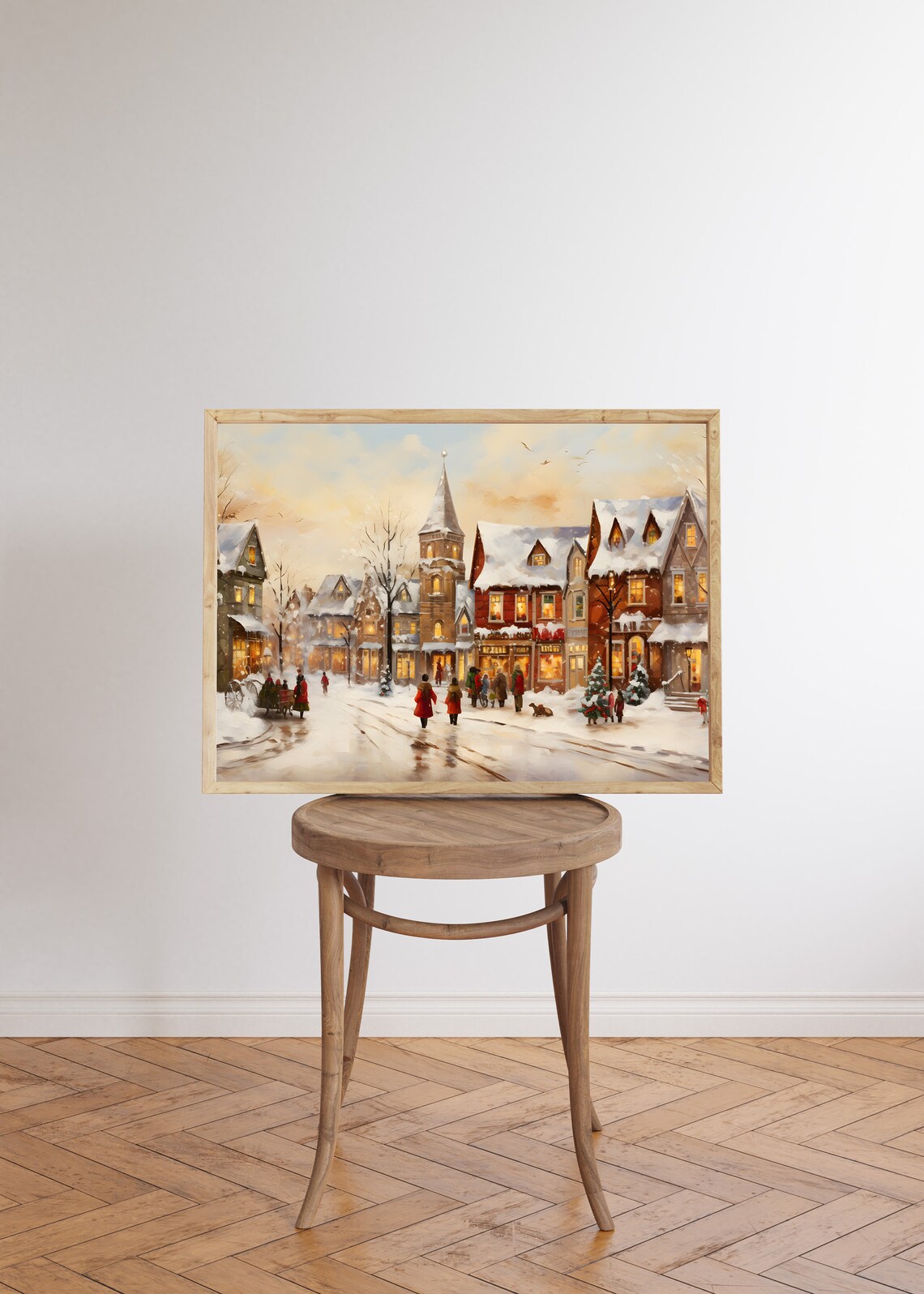 Snowy Village Street at Dusk with Church Steeple Winter Town Poster - Image 6