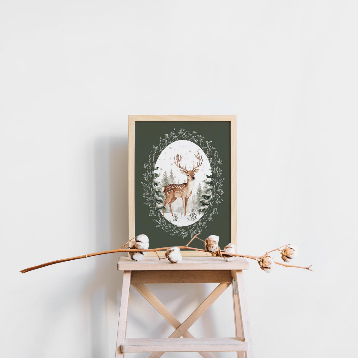 Cute Winter Deer Snowy Forest Oval Christmas Home Decor Poster - Image 6