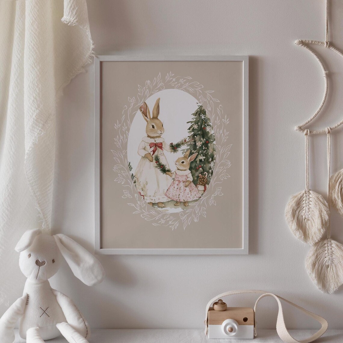Christmas Bunny Mother And Baby, Vintage Nursery Art Print - Image 6