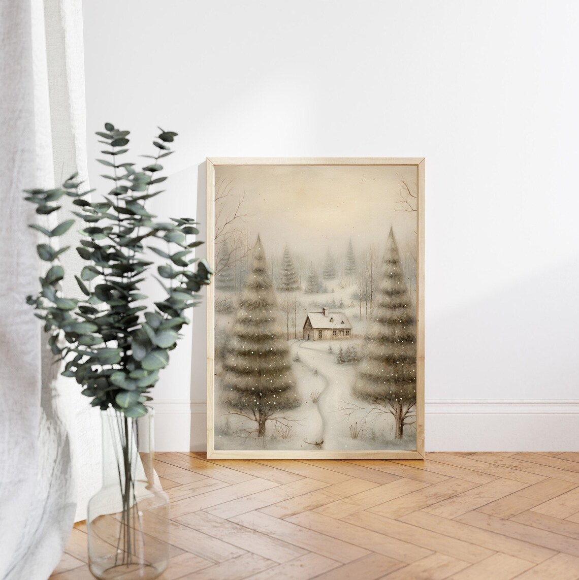 Snowy Cabin among Frosted Pines Quiet Winter Landscape Poster - Image 4