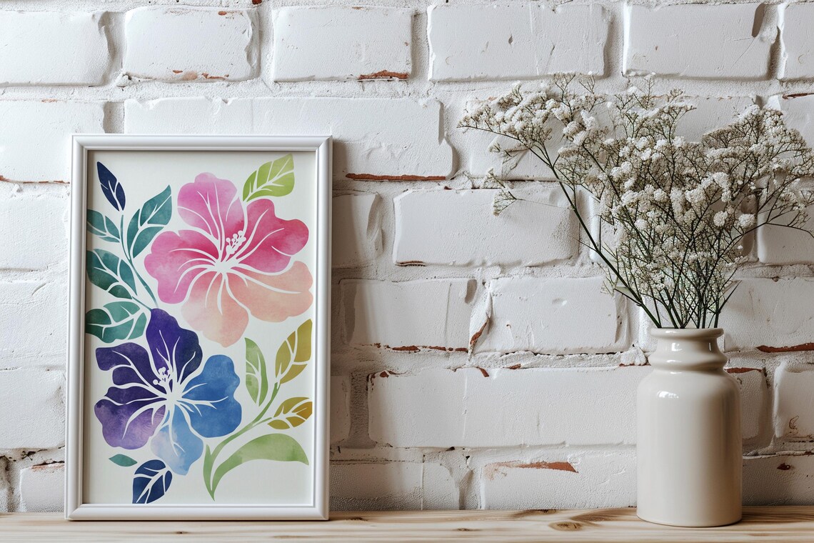 Pink Purple Hibiscus Blooms Watercolor Botanical Home Decor Poster - Image 5