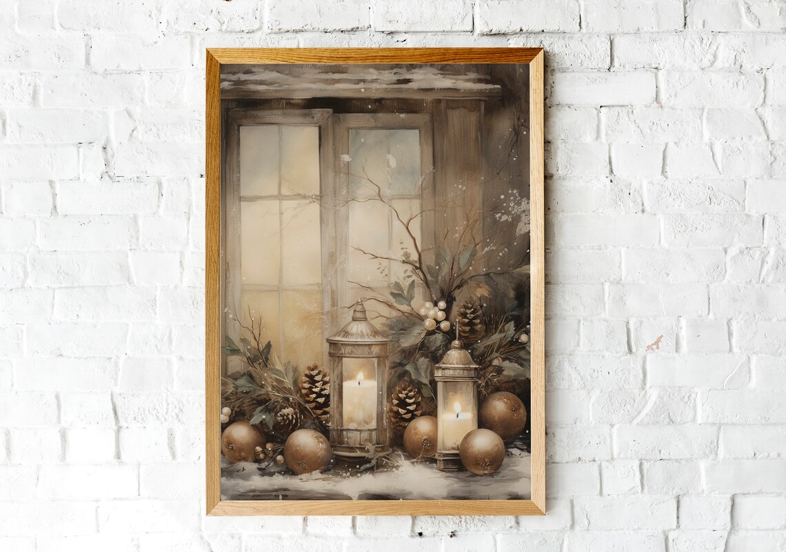 Christmas Gold Ornaments and Candles Vintage Holiday Art Print - Image 2