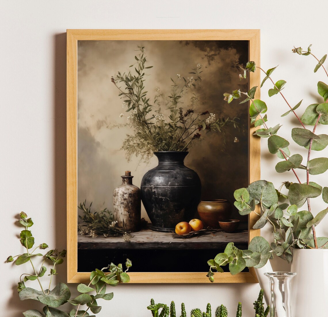 Vase With Olive Branches, Vintage Still Life Art Print