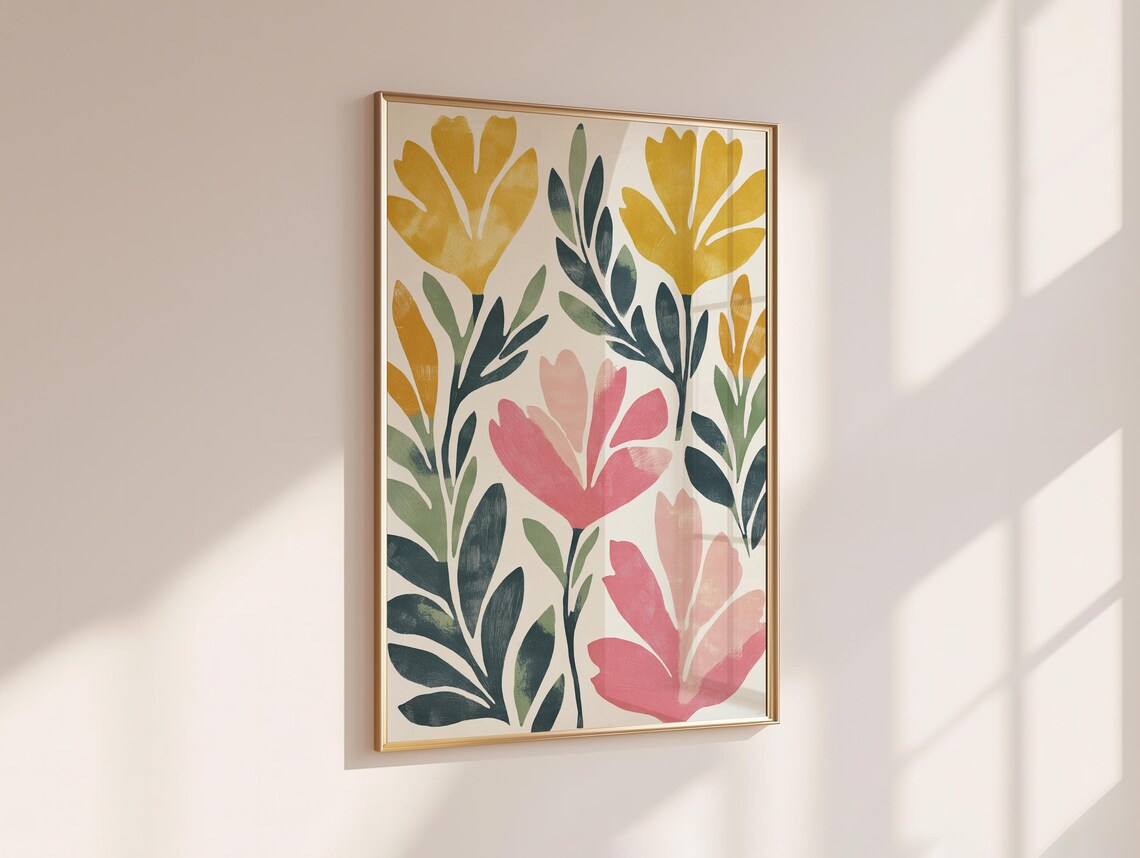 Matisse Style Cutout Floral Gold Pink Green Botanical Poster - Image 5