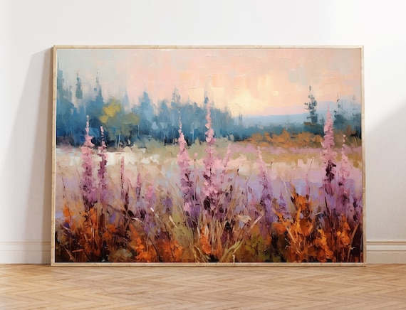Autumn Meadow Painting Pink Foxglove Wildflowers Landscape Art Poster
