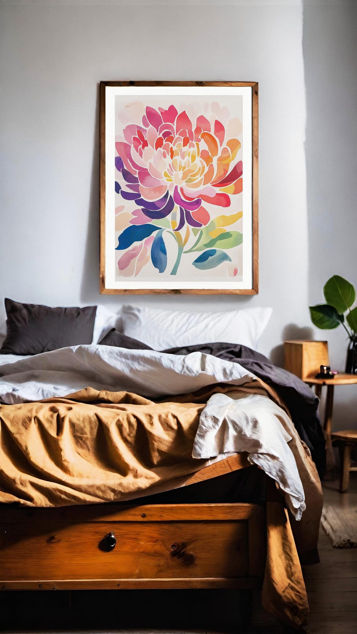 Giant Pink Chrysanthemum Bloom Watercolor Floral Home Decor Poster - Image 2