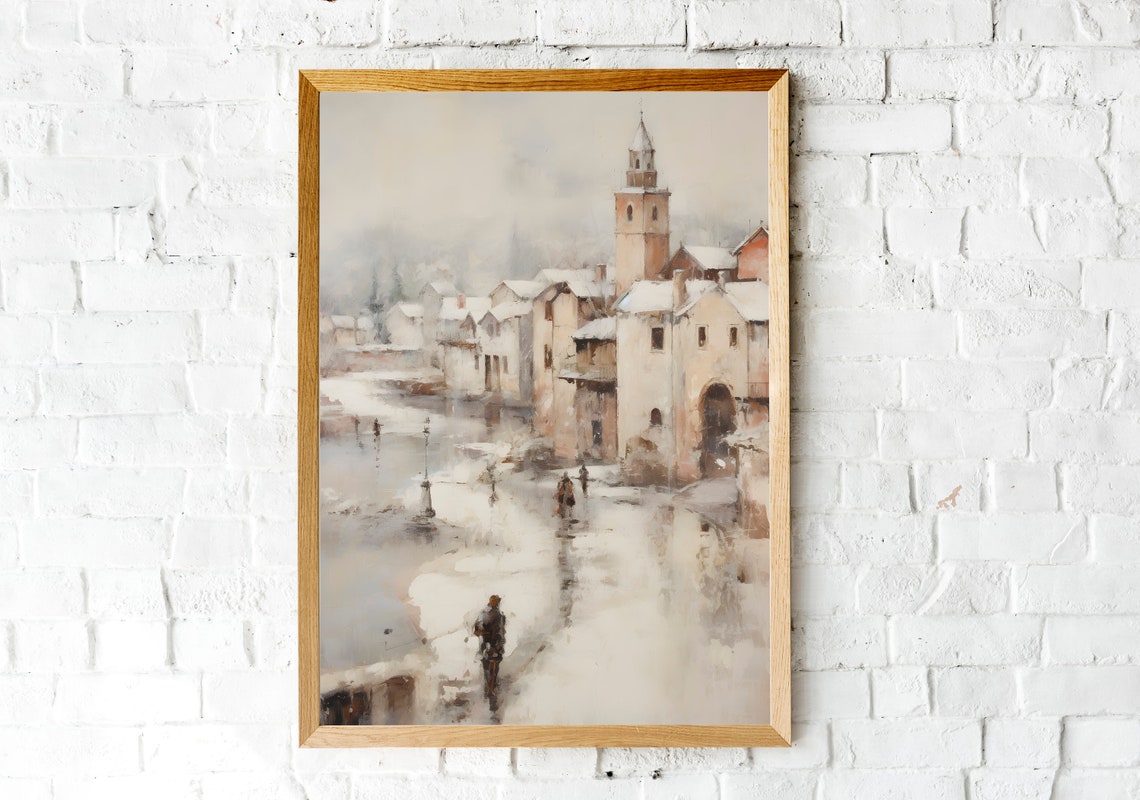 Winter Town Painting Nostalgic Christmas Art Print Holiday Art Snow Town Painting Holiday Decor Snow Town Art Holiday Art - Image 2