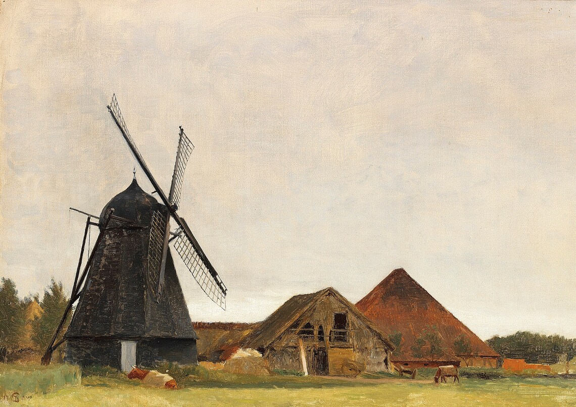 Dutch Farmhouse Windmill, Holland Countryside Art - Image 7