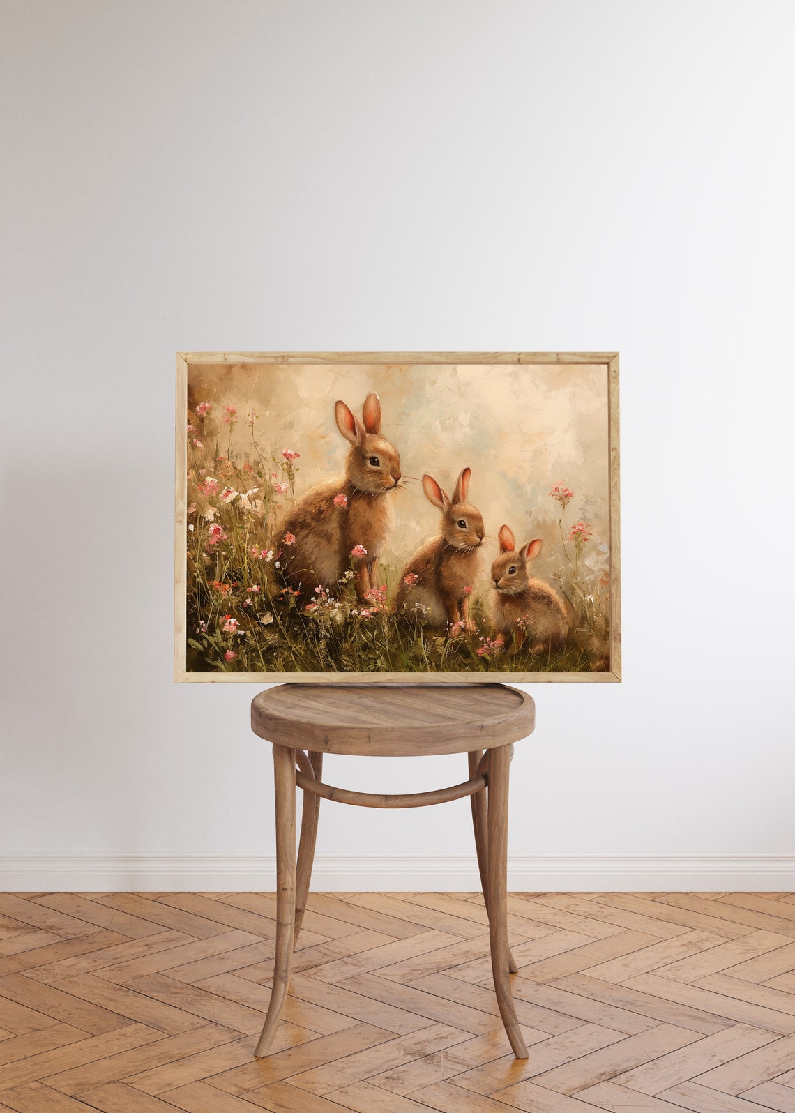 Cute Spring Bunny Rabbits Easter Wall Art Bunny Print Vintage Spring Print Farmhouse Decor Easter Bunny Art Print - Image 5