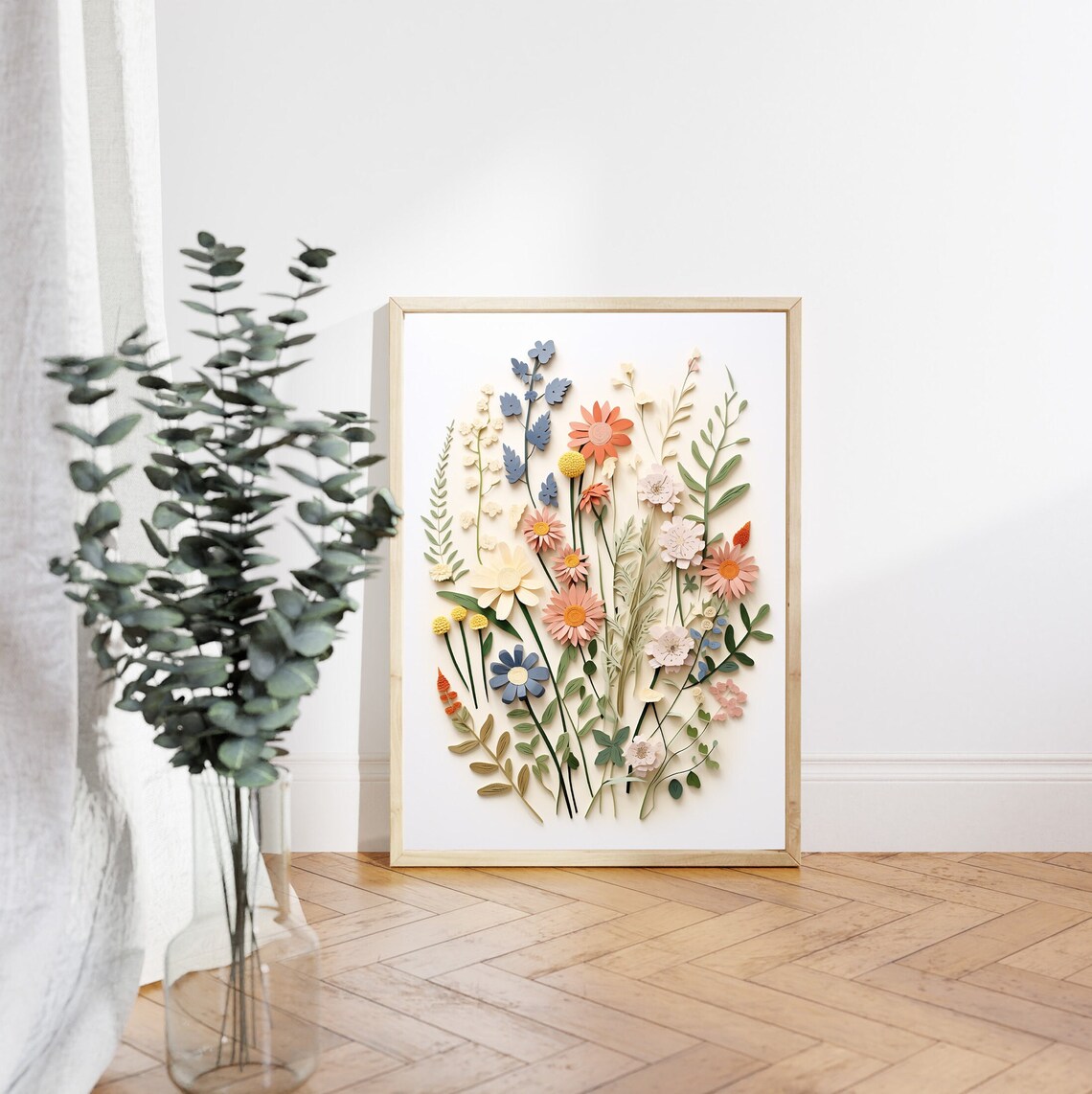 Colorful Pressed Wildflower Daisies Botanical Flat Lay Art Poster - Image 4