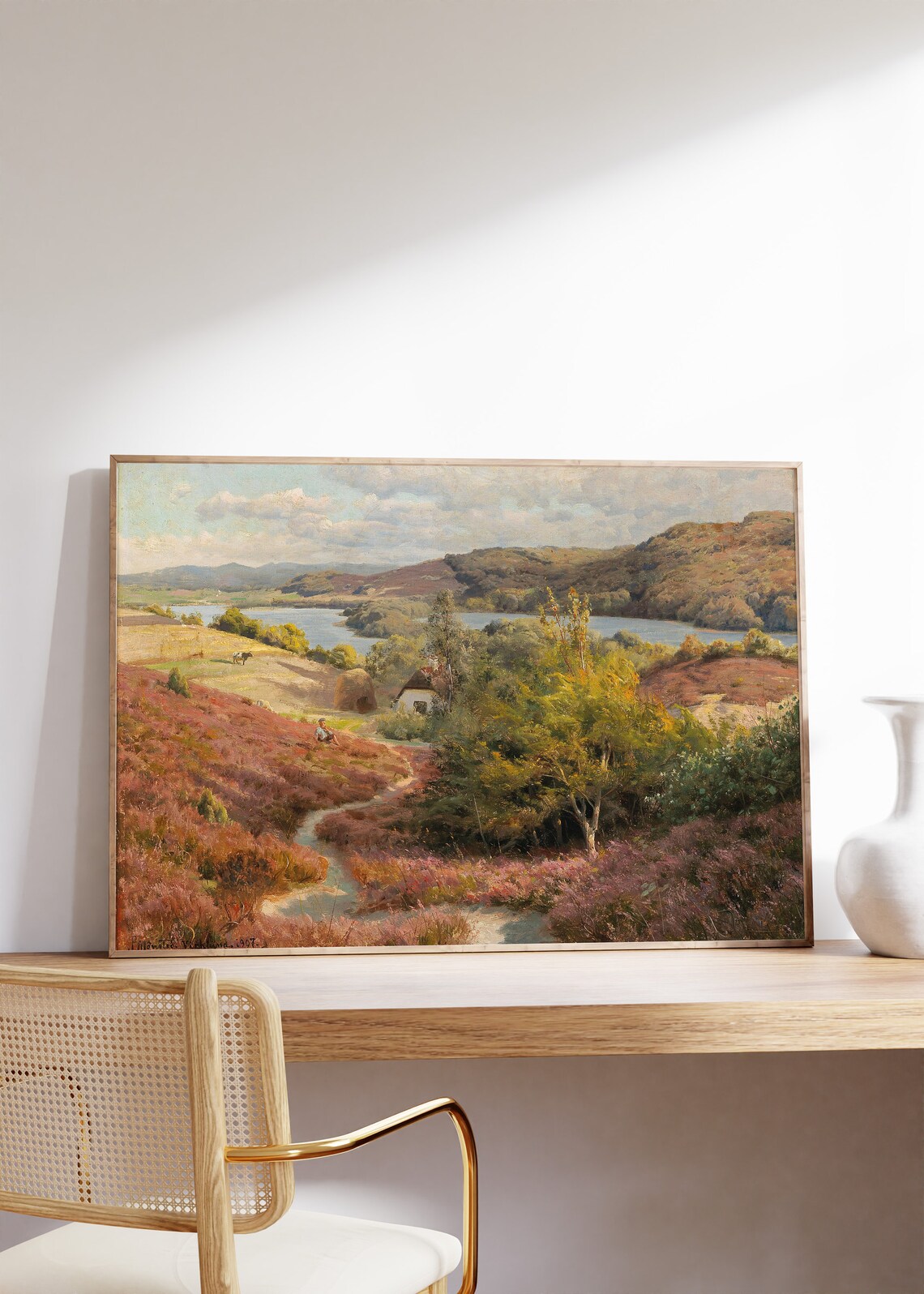 Rustic Lake Landscape Painting Antique Cottage Autumn Hills Art Poster - Image 8