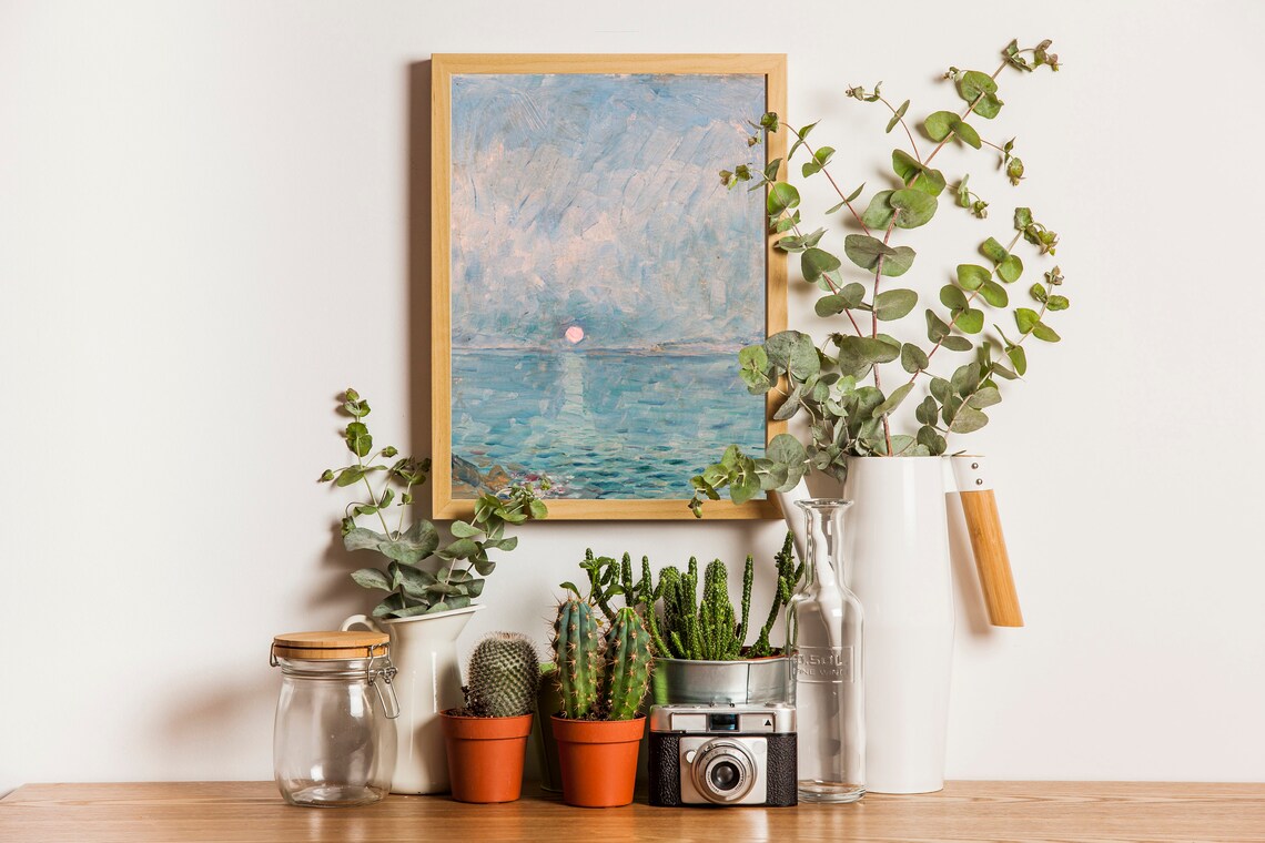 Moonrise Over Calm Sea Blue Impressionist Seascape Painting Poster - Image 4