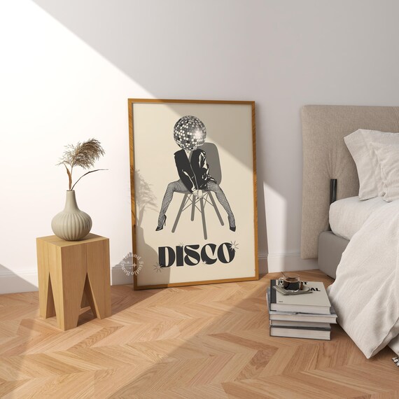 Disco Ball Poster Funky 70s Print Fashion Posters Wall Art Mirrorball Girly Dorm Room Decor Girl