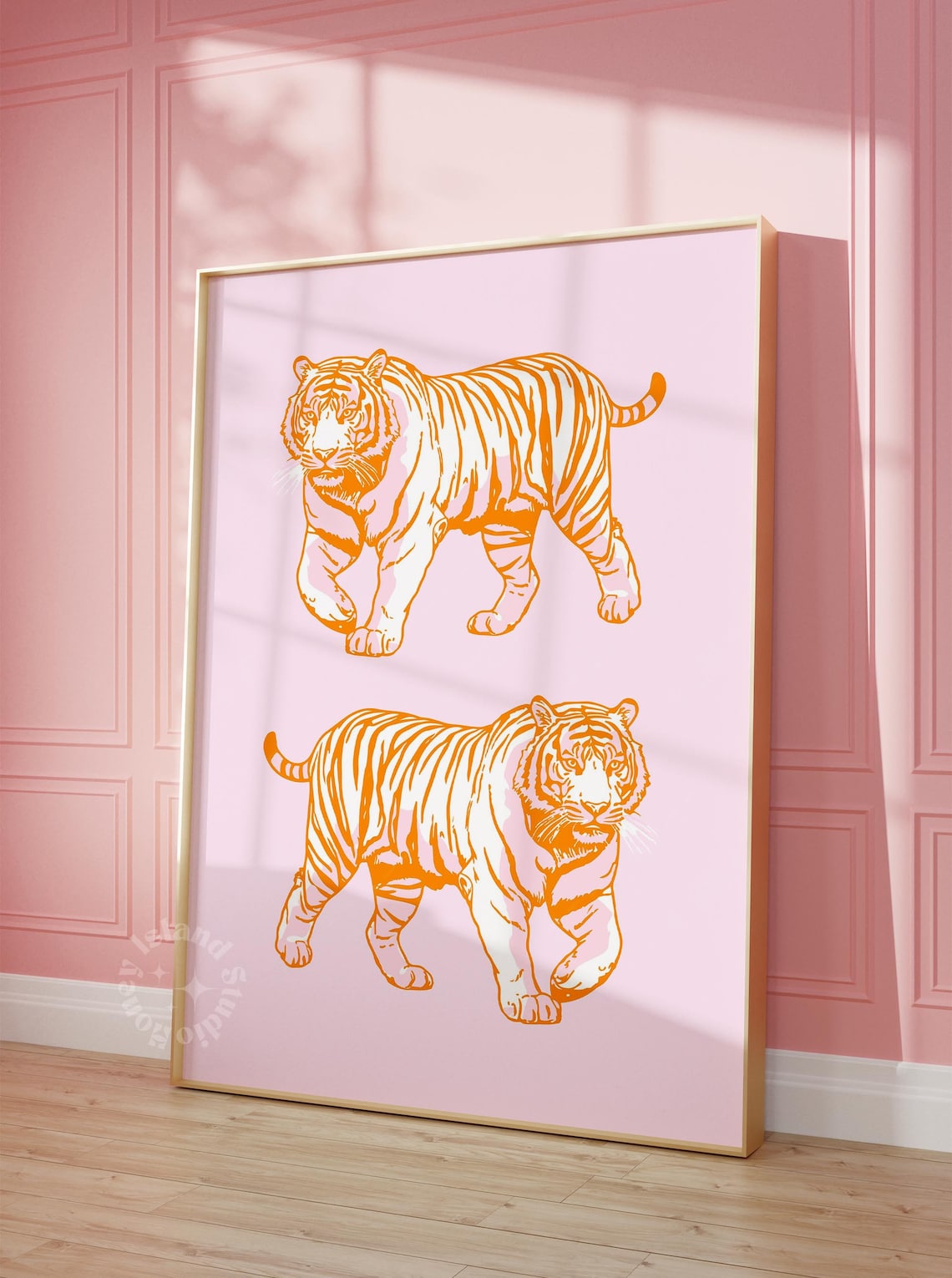 Tiger Print, Pink Orange Preppy Retro Poster