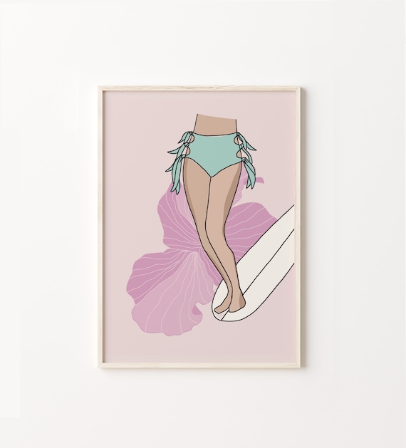 Surfer Girl Print Longboard Surf Art Hang Ten Wall Beach Home Decor