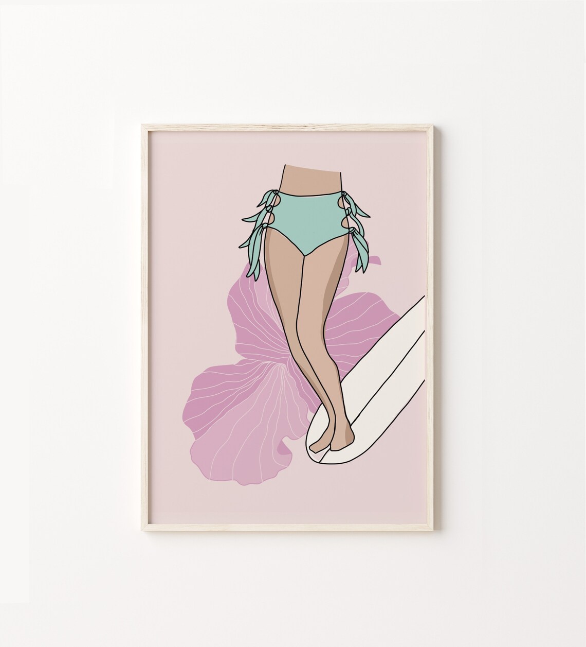Surfer Girl Print Longboard Surf Art Hang Ten Wall Beach Home Decor