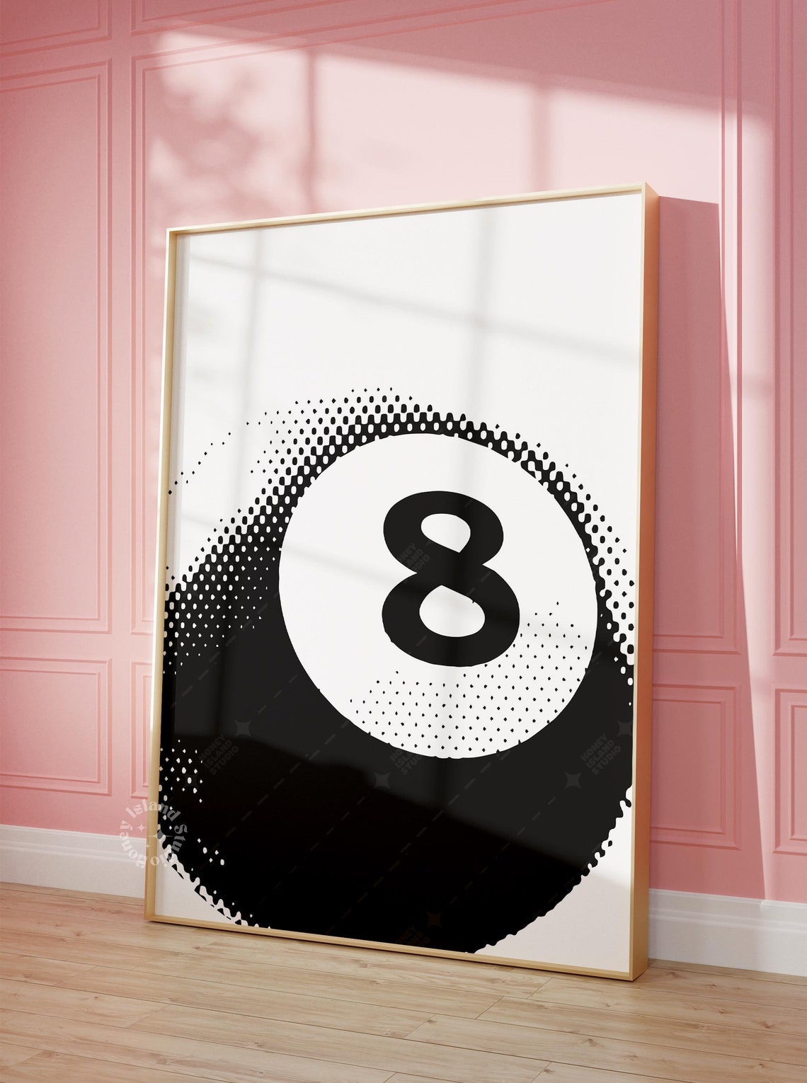 8 Ball Halftone Pop Art Black And White Retro Dorm Decor Print