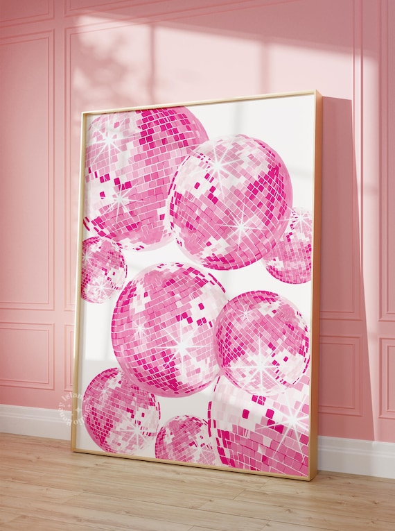 Pink Sparkle Disco Balls Party Glam Preppy Wall Decor Poster