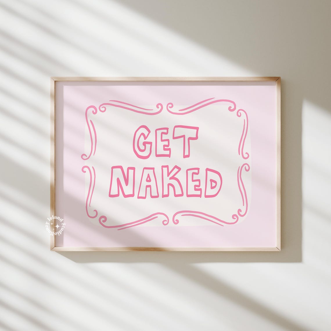 Get Naked Pink Retro Quote Bathroom Cheeky Funny Poster Decor